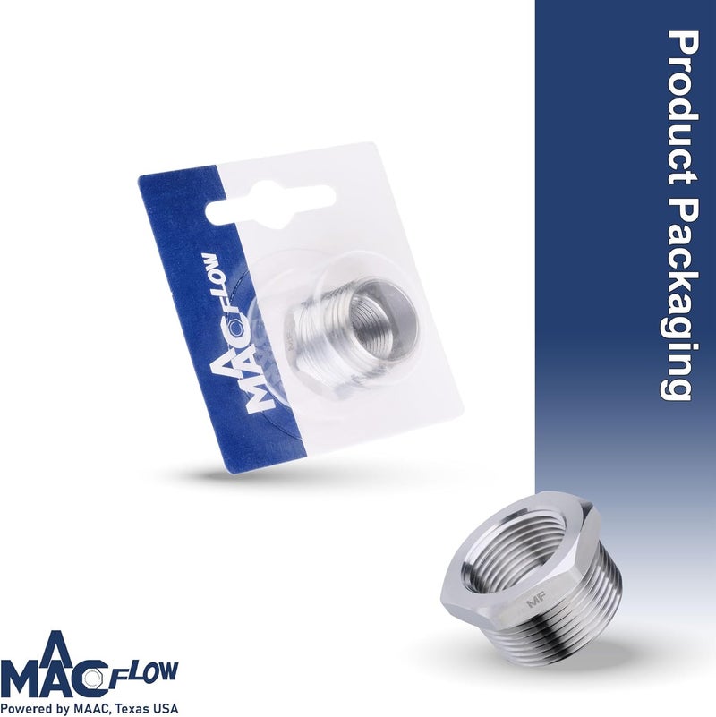 MAACFLOW Stainless Steel 1/2" Male NPT to 3/8" Female NPT Adapter Reducer Hex Bushing (Thread OD 0.81" - ID 0.58") (Pack of 1) - Image 4